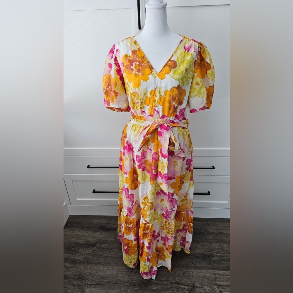 CeCe White, Pink and Orange Floral Maxi Dress